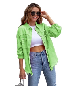 Blouson vintage en denim perlé pour femme, manteau bleu brodé d'automne, vêtements d'extérieur imprimés à col rabattu, Jaqueta lavé - Product Image 4