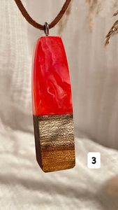 Handmade Acacia Wooden <b>Resin</b> Pendant Necklace for Men and Women New Design Link Chain Classic Style for Anniversaries - Product Image 5