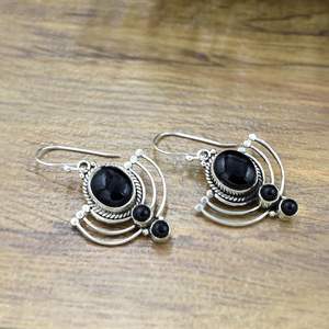 À la mode Style bohème 925 en argent Sterling fait à la main goutte balancent cerceau Onyx pierre précieuse pendentif beau cadeau de fête pour les femmes - Product Image 6