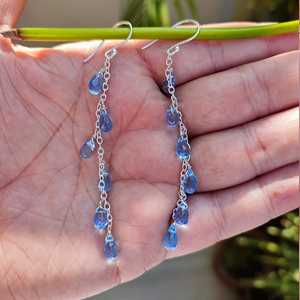 Pendientes Colgantes Hechos a Mano en Plata de Ley con Cuentas de Topacio Azul en Forma de Lágrima, Elegante Regalo de Boda para Ella - Product Image 6