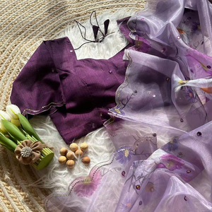 Saree en soie organza de créateur avec un beau travail de fil à broder, saree Wedding Wear, saree Designer Party Wear - Product Image 1