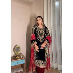 Salwar Kameez de Terciopelo de Alta Calidad para Mujer, Mangas Largas, Elegante Dupatta de Georgette, para Fiestas, Uso Diario, Secado Rápido, para Todas las Temporadas - Product Image 4