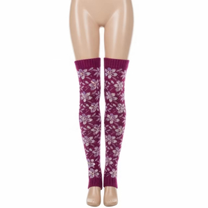 Calentadores de Piernas con Diseño Floral Tejido para Mujer, Mezcla de Lana Acrílica Suave, Elásticos, Cálidos para Invierno, Cubrebotas Largos para Danza y Yoga - Product Image 1