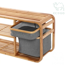 <span class=keywords><strong>Banc</strong></span> de rangement en bambou naturel pour couloir avec panier à <span class=keywords><strong>linge</strong></span> et étagères à chaussures pour la maison - Product Image 2