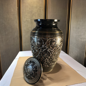 Elegant American Style Brass Eco-Friendly Cremation Urn Floral Design Decorative Functional Memorial <b>Keepsake</b> <b>for</b> Human <b>Ashes</b> - Product Image 1