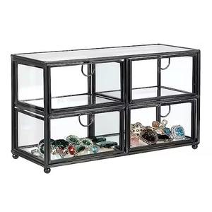 Rectangle Shape Jewelry and Cosmetic <b>Box</b> Best Quality New Designer Metal and <b>Glass</b> Jewelry <b>Box</b> - Product Image 3