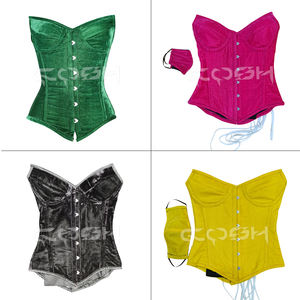 ชุดกระชับสัดส่วนคอร์เซ็ทแฟชั่นสีแดงกำมะหยี่หรูหรา คอรูปหัวใจ พร้อมโครงเหล็กเสริม สำหรับใส่ในงานแต่งงาน - Product Image 4