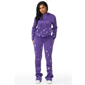 Chándal de lana pesado de alta calidad para mujer, jersey con estampado de logotipo personalizado, conjunto de joggers con capucha, Invierno transpirable - Product Image 2