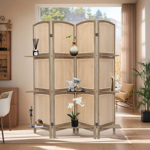 Paravent pliant en bambou DreamCraft Vietnam à 4 panneaux, étagères, lumière LED, style artistique, séparation d'intimité, décoration intérieure - Product Image 2
