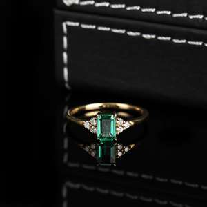 Emerald Ring 925 Sterling Silver 14K Gold Plated Unique Engagement Ring Simple Statement Emerald Ring Gift For Her - Product Image 3