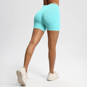 Short de fitness taille haute personnalisé pour femmes motif chaud côtelé Yoga sans couture entraînement Sport de plein air coupe ajustée taille élastique - Product Image 2