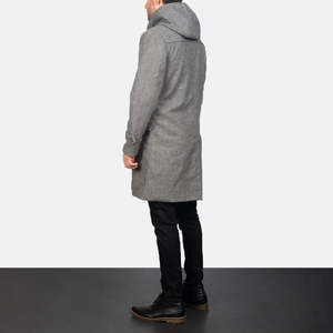 Grey Knitted Woolen Fashion Hooded Duffle <b>Coat</b> with <b>Camel</b> Filling and Nylon Shell - Product Image 5