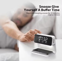 Lampe de chevet multifonctionnelle pour chambre à coucher, lumière de nuit à intensité réglable par toucher, température, calendrier, fonction snooze, horloge, charge sans fil, réveil