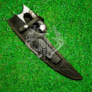 Cuchillo Bowie de acero D2 Tang completo hecho a mano personalizado, Funda de cuero para acampar con cuchillo de caza, agarre de cuerno ergonómico, regalo Ideal - Product Image 5