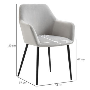 HOMCOM Lot de 2 chaises de salon nordiques avec dossier et accoudoirs incurvés et siège rembourré, 54x57x80 cm, gris - Product Image 3