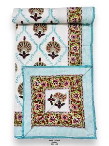 Vintage Ethnic Kantha <b>Quilt</b> Luxury Cotton Floral Printed <b>Bed</b> Cover Hand Stitched Block Work Modern 100% Cotton Washable Hotel - Product Image 2