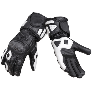 Motorbike Racing Black & White Genuine Cowhide Leather Sports Gloves Waterproof Motorcycle Auto Racing Wear Gloves For Unisex - Product Image 1