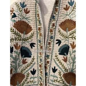 Handmade Reversible Suzani Embroidered <b>Jacket</b> Women's Autumn/Winter Outerwear Cotton Filling Varsity Style <b>Suede</b> Kantha Quilt - Product Image 4