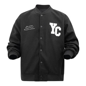 Veste universitaire de couleur unie de qualité supérieure pour hommes, uniforme de baseball ample à la mode, veste bombardier en toile imperméable et coupe-vent, veste décontractée - Product Image 1