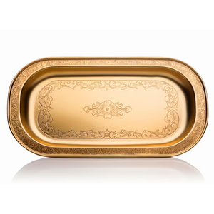 Metal <b>Food</b> Serving Tray Rustic Stainless Steel <b>Gold</b> <b>Color</b> Tray With Brass Handle Wholesale <b>Food</b> and Serving Tray - Product Image 4