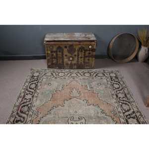 5.1x8.3 ft Rug, Vintage Turkish Rug, <b>Brown</b> Striped <b>Wool</b> Rug - Product Image 4