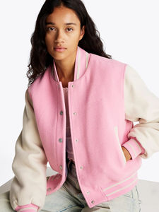 Nouvelle arrivée, veste bomber en laine matelassée pour femme, couleur personnalisée, col montant, imprimé, style baseball, hiver - Product Image 5