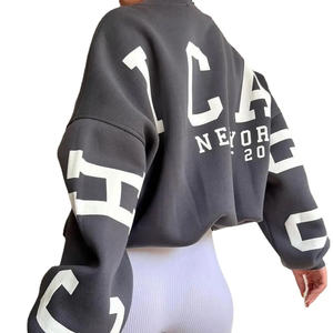 Sweat-shirts à capuche en molleton de coton de haute qualité pour femmes, taille plus, épaules tombantes, broderie de lettres sur toute la surface, logo sur le devant, hiver - Product Image 1