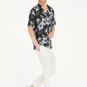 Chemise à manches courtes boutonnée en coton à col en V, coupe régulière, imprimé numérique personnalisé décontracté, dernier design, vêtements de plage, tricot en toile - Product Image 3