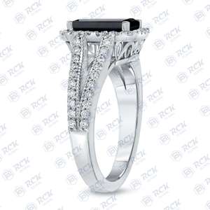 <b>Black</b> 2.10 TCW Emerald Cut Split Shank Moissanite <b>Ring</b> for <b>Women</b>/ 925 Sterling Silver Wedding Fitting Moissanite <b>Ring</b> - Product Image 4