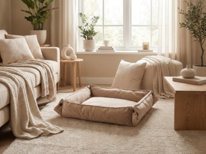 เตียงสัตว์เลี้ยงทรงสี่เหลี่ยมขนาดกลางแบบปรับเปลี่ยนได้ (ผ้าสีเบจ) - Product Image 4