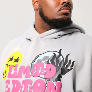 Sudadera con capucha de gran tamaño 100% algodón personalizable para hombre, estilo deportivo callejero, Sun Fade 3D para estampado Puff, efecto de espuma de lana en relieve - Product Image 3