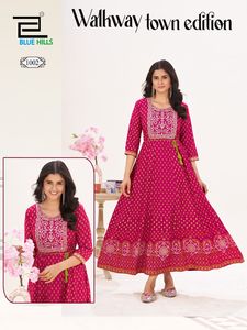 Diseñador 14Kg Rayón Anarkali Vestido 14Kg Rayón Bordado Étnico Cinturón DE TRABAJO Ropa de fiesta tradicional para adultos Ocasiones especiales - Product Image 2