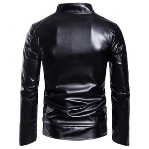 Wholesale Custom Logo Front Stand Collar <b>Slim</b> <b>Fit</b> Waterproof PU Leather Winter <b>Jacket</b> for Men High Quality Breathable - Product Image 3
