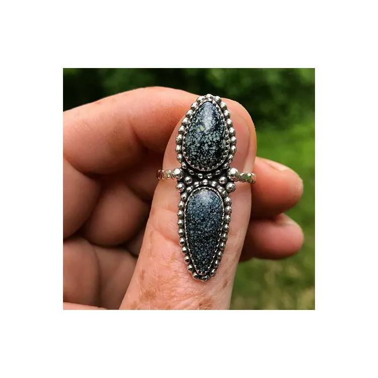 Snowflake Obsidian Crystal Ring Handmade Jewelry 925 Sterling Silver Natural Statement Ring Silver Fine Black Crystal Ring