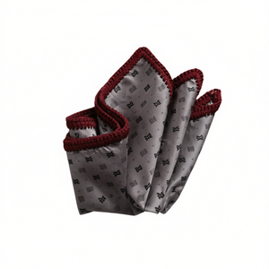 Handmade Gray Geometric Knitted <b>Edge</b> Pocket <b>Square</b> Signature Border 100% Silk British Style Dining Companion for Blazers Suit - Product Image 3