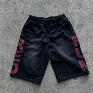 Heavyweight 320 GSM cotton fleece acid wash <b>shorts</b> faded black graphic screen print stitched <b>patch</b> logo custom <b>men's</b> <b>shorts</b> - Product Image 3