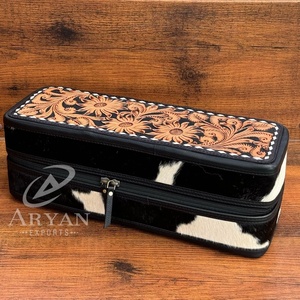 Nouvelle boîte de rangement de bijoux usinée à la main de luxe de grande capacité en cuir de vachette organisateur de bijoux élégant étui à bijoux de voyage à la mode - Product Image 1