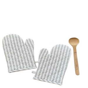 100% algodón suave gris y blanco rayas horno guante cocina decoración sostenible reutilizable alta calidad elegante cómodo ecológico - Product Image 1
