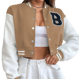 Chaqueta Varsity Corta para Mujer, Transpirable, de Lona Estampada, de Alta Calidad, con Logotipo Personalizable, Etiqueta Personalizable, Moda de Invierno, Color Personalizable - Product Image 1
