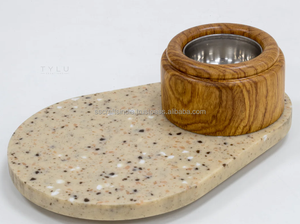 Quemador de incienso de bandeja de resina de lujo con aspecto de mármol y base de madera | Estilo árabe Bakhoor Mabkhara Metal Madkhan para decoración del hogar - Product Image 2