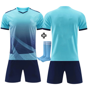 High Quality Men Soccer Uniform Customized Logo on Front V-Neck Shirt Short sleeves With Contrast Shorts OEM - Product Image 1