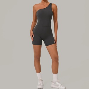 Mono de Yoga sin costuras para mujer, hombro inclinado, sensación desnuda, levantamiento de glúteos, ajustado, entrenamiento físico, gimnasio, correr, mono elástico - Product Image 1