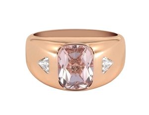 Anillo de sello hecho a mano de Plata de Ley 925, anillo de compromiso para mujer con corte de cojín alargado de diamante morganita para boda - Product Image 6