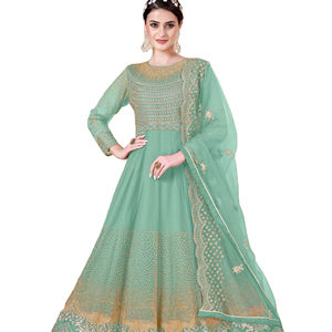 Vestido Anarkali DE TRABAJO bordado con hilo de red de diseñador más reciente de Fab Zone - Product Image 1