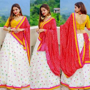 Funciones impresionantes Pure Cotton Lehenga Choli para mujer, Listo para usar lehenga choli Lehenga Mirror Work con dupatta impresa - Product Image 1
