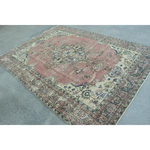 Turkish Vintage Rug, 7x9.4 ft Large Rug, <b>Red</b> Blue Polka dot <b>Wool</b> Rug - Product Image 4