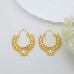 Nuevos pendientes de aro modernos, joyería tribal de latón para mujer, chapados en oro de 18k, con filigrana en espiral, estilo bohemio, para venta al por mayor/OEM/ODM - Product Image 2