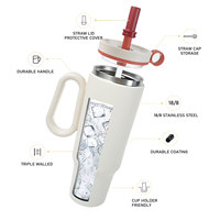 Gobelet de voyage réutilisable de 40 oz avec doublure en acier inoxydable 316, extérieur en acier inoxydable 304, isolation sous vide à double paroi, couvercle hermétique avec paille et poignée
