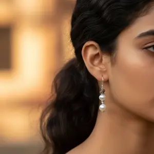 Boucles d'oreilles pendantes chic en argent avec perles et pierres précieuses pour femmes, bijoux de mode - Product Image 1