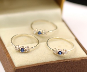 Anillo de boda de estilo bohemio de Plata de Ley 925 con zafiro azul, chapado en rodio, cantidad a granel disponible - Product Image 3